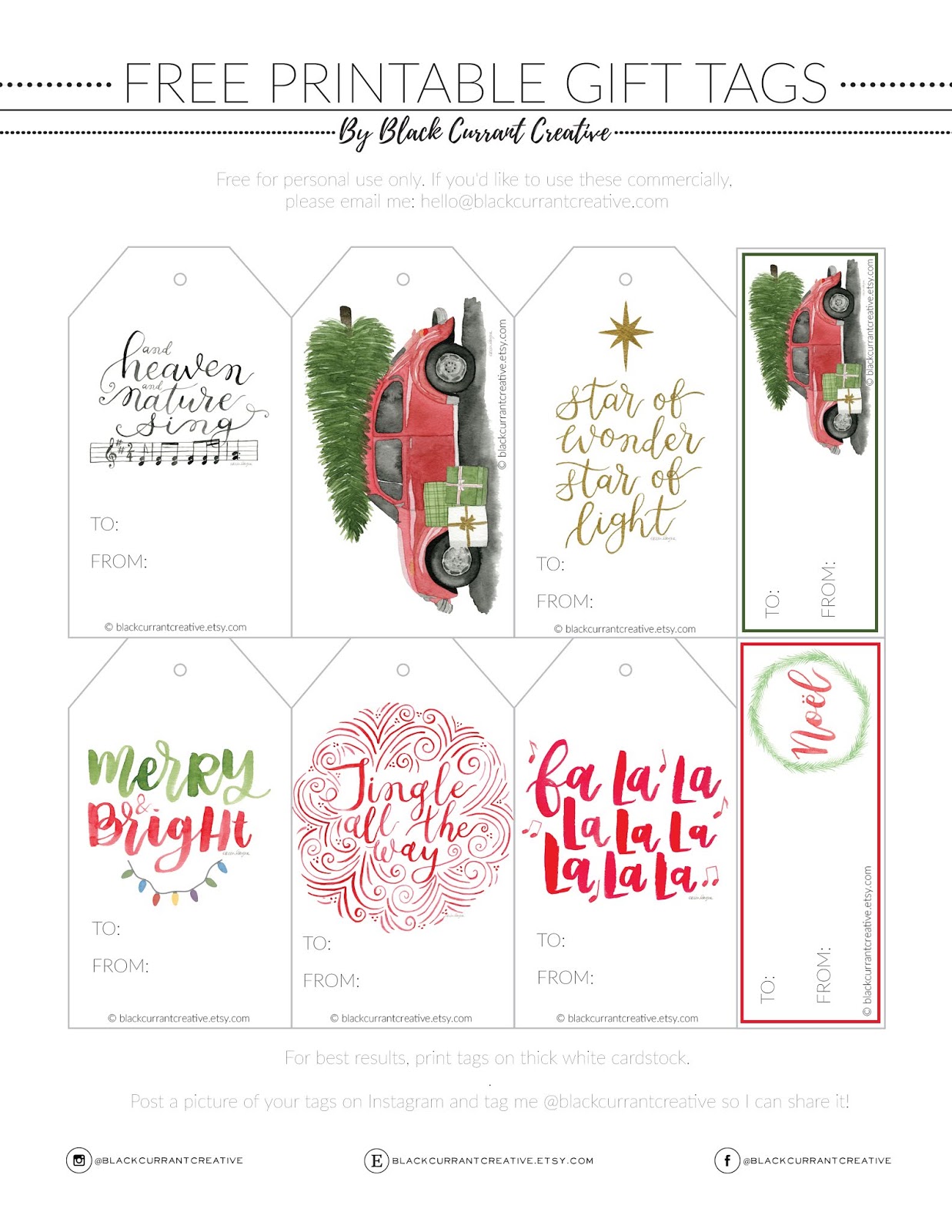 Free Christmas Gift Tags | Erika Layne Art (Black Currant Creative)